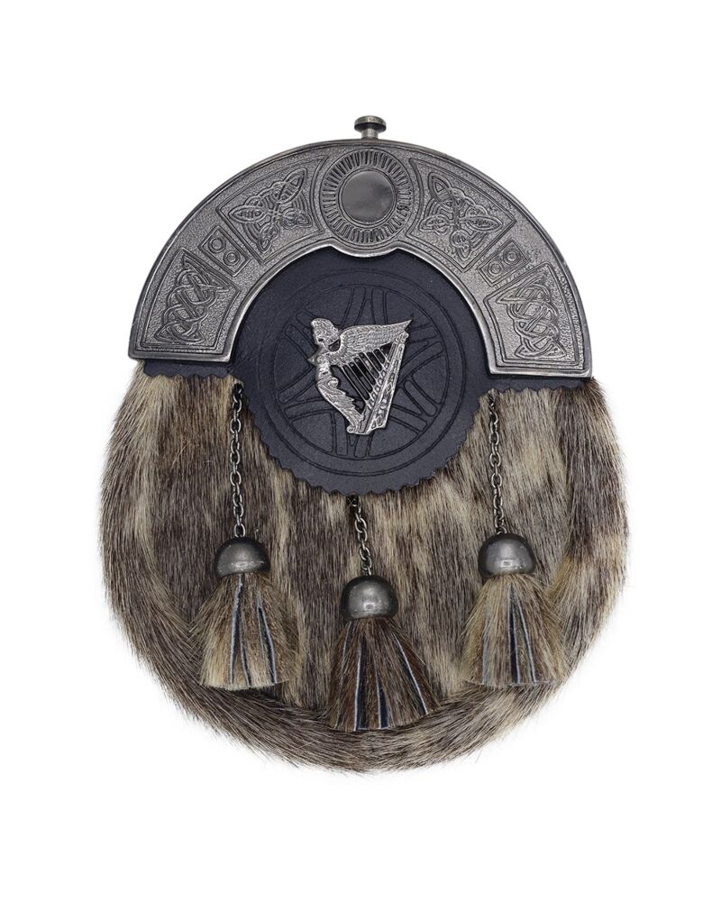 Lady Harp Antique Seal Sporran for Scottish kilt outfit, classic Highland dress sporran with harp design and seal finish