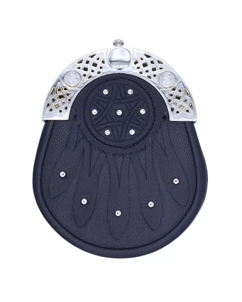 Black Leather Gothic Kilt Sporran with Celtic Chrome Studs
