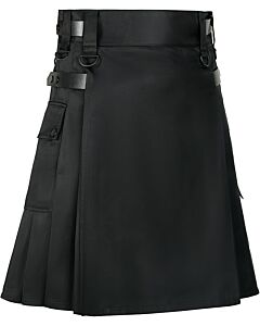Black Leather Strap Utility Kilt