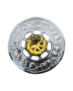 Amber Stone Plaid Brooch Round Thistle Flower