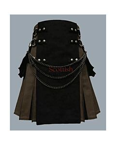 Black and Brown Fashion Utility Kilt With Chain