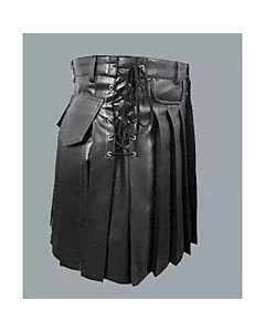 Black Custom Made Leather Utility Kilt