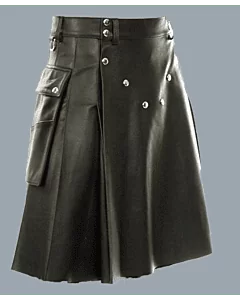Pleated Lined Pocket Leather Kilt