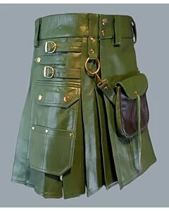 Fashion Green Leather Kilt 