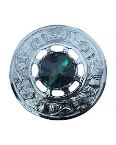 Green Stone Plaid Brooch Round Thistle Flower