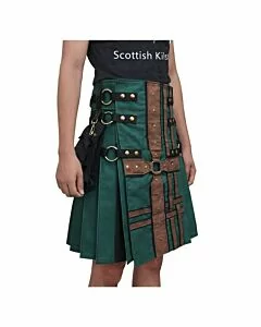 Hunter Green With Brown Medieval Modern Hybrid Kilt