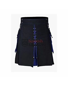 Two Tone Black & Blue Cotton Utility Kilt