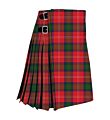 Chisholm Ancient Tartan Kilt front view, deep green, blue, and red pattern