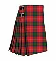 Chisholm Ancient Tartan Kilt front view, deep green, blue, and red pattern