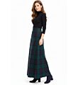 Side view of Black Watch Tartan Maxi Skirt with flowing maxi design