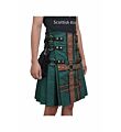 Hunter Green With Brown Medieval Modern Hybrid Kilt back view showing deep pleats, sturdy brown leather accents, and a structured fit for a bold medieval-inspired look.