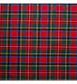 Stewart Charles Modern Tartan fabric close-up, showing vibrant red, green, and black plaid pattern, finely woven texture, crisp intersecting lines, traditional Scottish design, perfect for kilts, plaids, and Highland accessories.